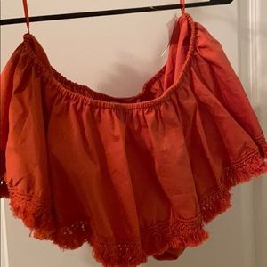Crop top off the shoulder burnt orange top